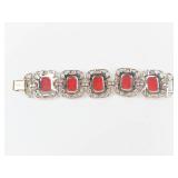 Vintage Coro Red Lucite Gold Tone Panel Bracelet 7in