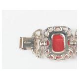 Vintage Coro Red Lucite Gold Tone Panel Bracelet 7in