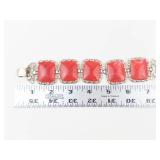 Vintage Coro Red Lucite Gold Tone Panel Bracelet 7in