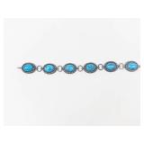 Sterling Silver Turquoise Link Bracelet 7.75 in