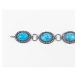 Sterling Silver Turquoise Link Bracelet 7.75 in
