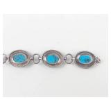 Sterling Silver Turquoise Link Bracelet 7.75 in
