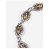 Green Amber Cabochon Sterling Silver Link Bracelet 7'