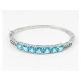 STS Sterling Silver Blue Topaz & Peridot Hinged Cuff Bracelet