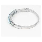 STS Sterling Silver Blue Topaz & Peridot Hinged Cuff Bracelet