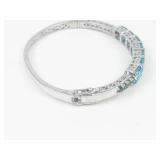 STS Sterling Silver Blue Topaz & Peridot Hinged Cuff Bracelet