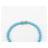 Stunning Sterling Silver Turquoise Cabochon Tennis Bracelet 8'