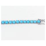 Stunning Sterling Silver Turquoise Cabochon Tennis Bracelet 8'