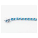 Stunning Sterling Silver Turquoise Cabochon Tennis Bracelet 8'