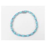 Gorgeous Turquoise & Aquamarine Tennis Bracelet Sterling Silver 8'