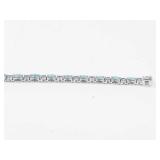 Gorgeous Turquoise & Aquamarine Tennis Bracelet Sterling Silver 8'