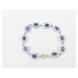 Sterling Silver Blue Created Sapphire & CZ Link Bracelet
