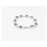 Sterling Silver Blue Created Sapphire & CZ Link Bracelet
