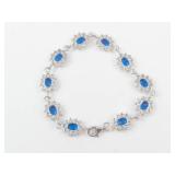 Sterling Silver Blue Created Sapphire & CZ Link Bracelet