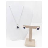 Sterling Silver Created Sapphire & CZ 3-Piece Necklace & Earrings Set