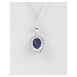 Sterling Silver Created Sapphire & CZ 3-Piece Necklace & Earrings Set