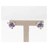 Porcelain Floral Clip-On Earrings Gold Tone