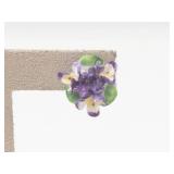 Porcelain Floral Clip-On Earrings Gold Tone