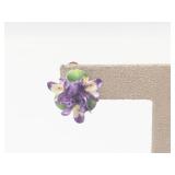 Porcelain Floral Clip-On Earrings Gold Tone