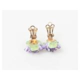 Porcelain Floral Clip-On Earrings Gold Tone