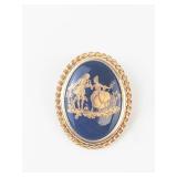 VINTAGE COBALT BLUE & GOLD LIMOGES Brooch Pin