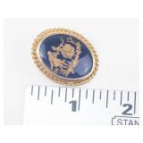 VINTAGE COBALT BLUE & GOLD LIMOGES Brooch Pin