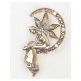 Liz Claiborne Fairy on Crescent Moon Gold Tone Brooch