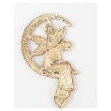 Liz Claiborne Fairy on Crescent Moon Gold Tone Brooch