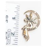 Liz Claiborne Fairy on Crescent Moon Gold Tone Brooch
