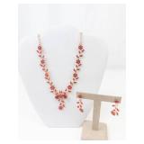 Red Rhinestone Gold Tone Necklace & Earrings Set