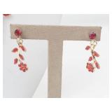 Red Rhinestone Gold Tone Necklace & Earrings Set