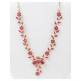 Red Rhinestone Gold Tone Necklace & Earrings Set