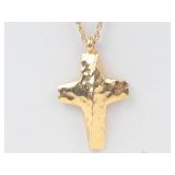 Trifari Hammered Cross Pendant Necklace