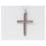 Sterling Silver Hieroglyphic Cross Pendant Necklace