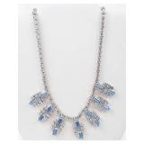 Vintage Blue & White Rhinestone Silver Tone Necklace & Clip-On Earrings Set