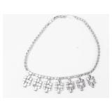 Vintage Blue & White Rhinestone Silver Tone Necklace & Clip-On Earrings Set
