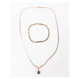 Garnet Gold Tone Necklace & Bracelet Set