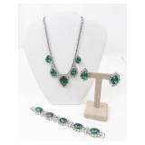 Green Rhinestone Jewelry Set (4 Pieces)