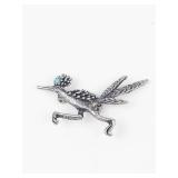 Silver Tone Turquoise Roadrunner Brooch Pin