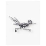 Silver Tone Turquoise Roadrunner Brooch Pin