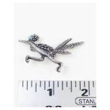 Silver Tone Turquoise Roadrunner Brooch Pin