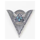 Vintage Southwestern Silver Tone Turquoise Collar Tip Brooch Clutch Back