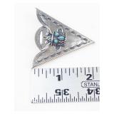 Vintage Southwestern Silver Tone Turquoise Collar Tip Brooch Clutch Back
