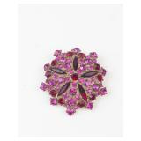 Vintage Fuchsia & Ruby Crystal Gold Tone Brooch