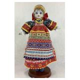 Vintage Russian Serbian Doll with Porcelain Face, Hands & Boots Plus Porcelain Rabbit Trinket Box