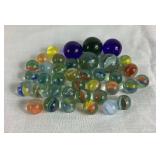 Aqua Blue Ball Perfect Mason Jar with Vintage Marbles including 10 Uranium Marbles