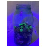 Aqua Blue Ball Perfect Mason Jar with Vintage Marbles including 10 Uranium Marbles