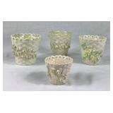 Bundle of 4 Vintage Belleek Ireland Basket Weave Vases with Black & Green Bottom Marks