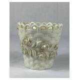 Bundle of 4 Vintage Belleek Ireland Basket Weave Vases with Black & Green Bottom Marks