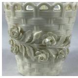 Bundle of 4 Vintage Belleek Ireland Basket Weave Vases with Black & Green Bottom Marks